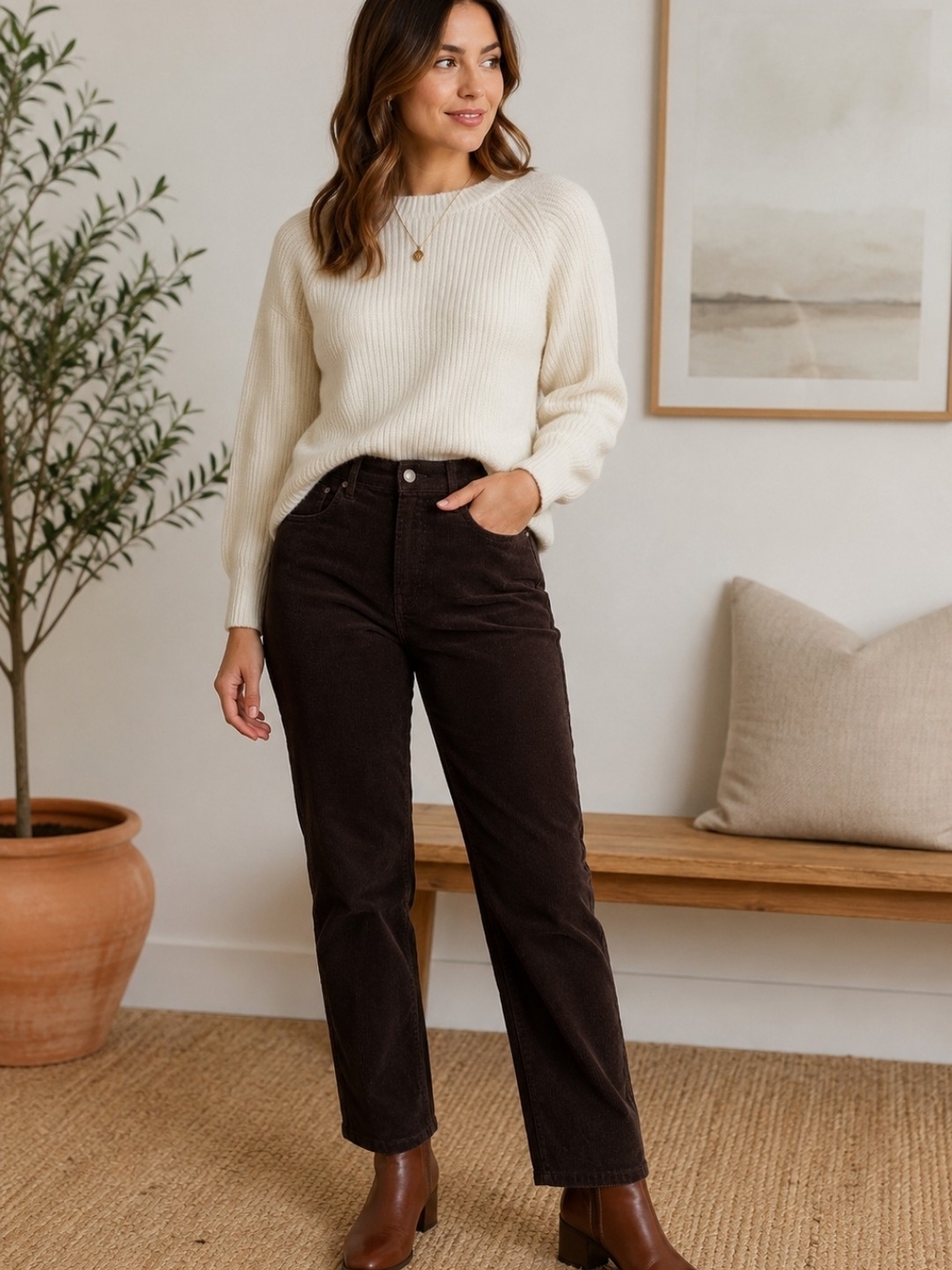 Quince Organic Cotton Corduroy Straight Leg Pants Espresso Brown Size 10